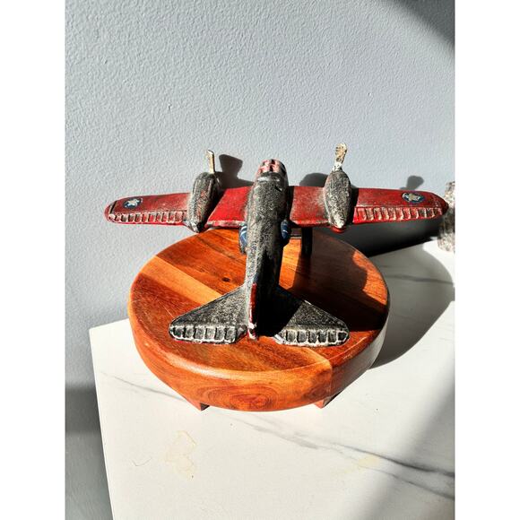 Vintage Cast Iron Red Airplane • Twin Engine • Heavy Antique Style Model Plane - Picture 8 of 16